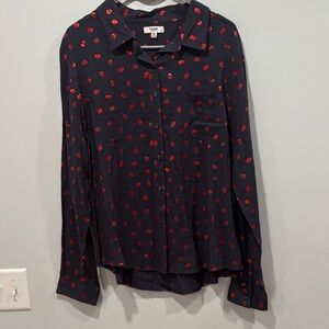 Kensie gray and Red Button Down Shirt- Valentine’s Day